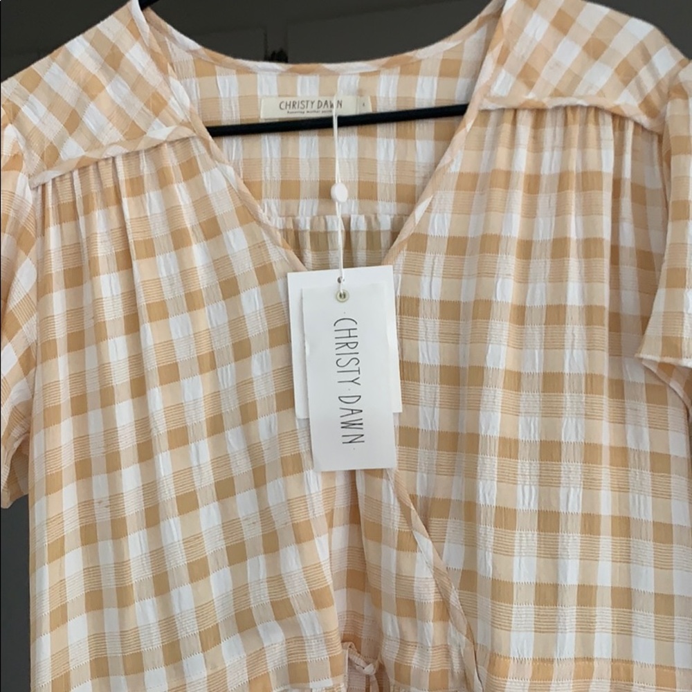 Christy Dawn Beige and White Checkered Maxi Dress